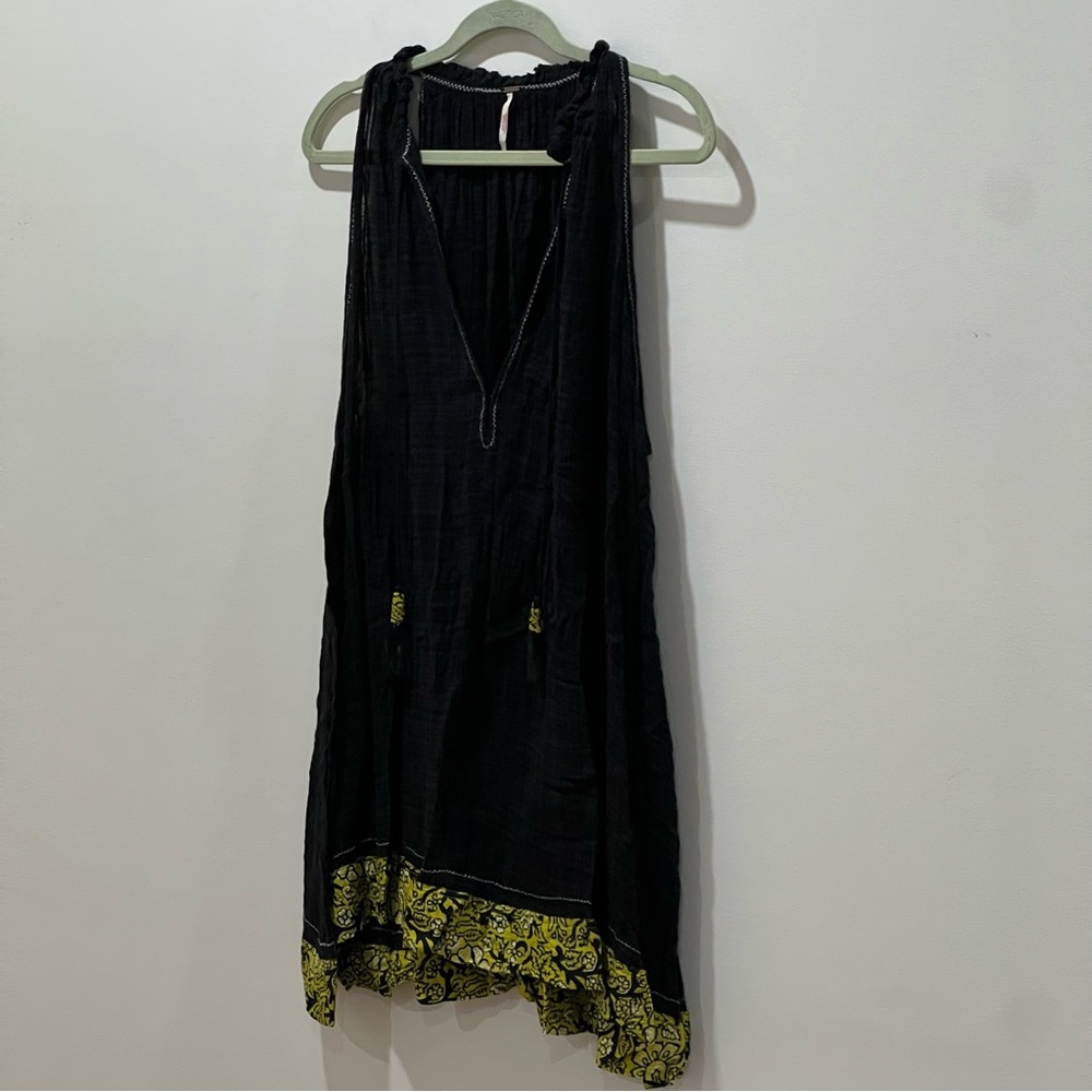 Free People Black and Yellow Textured Top